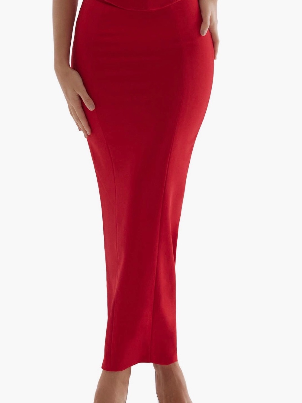 House of CB Nayara Crepe Skirt Red Curve-Contouring Maxi Skirt